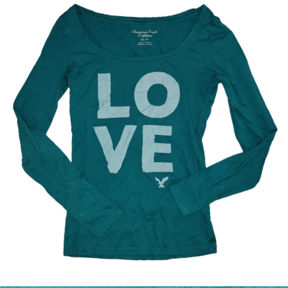 $4/$25 A.Eagle Valentines Day "Love" T Shirt  Green Long Sleeve Size XS